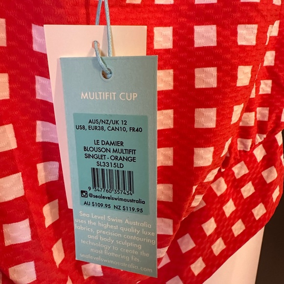 Sea Level Le Damier Blouson Multifit Singlet Tankini Top - Size 8 NWT red white - Picture 3 of 3